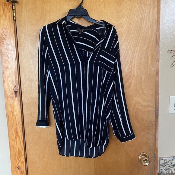Collar Striped Long Sleeve Top - Picture 1 of 4